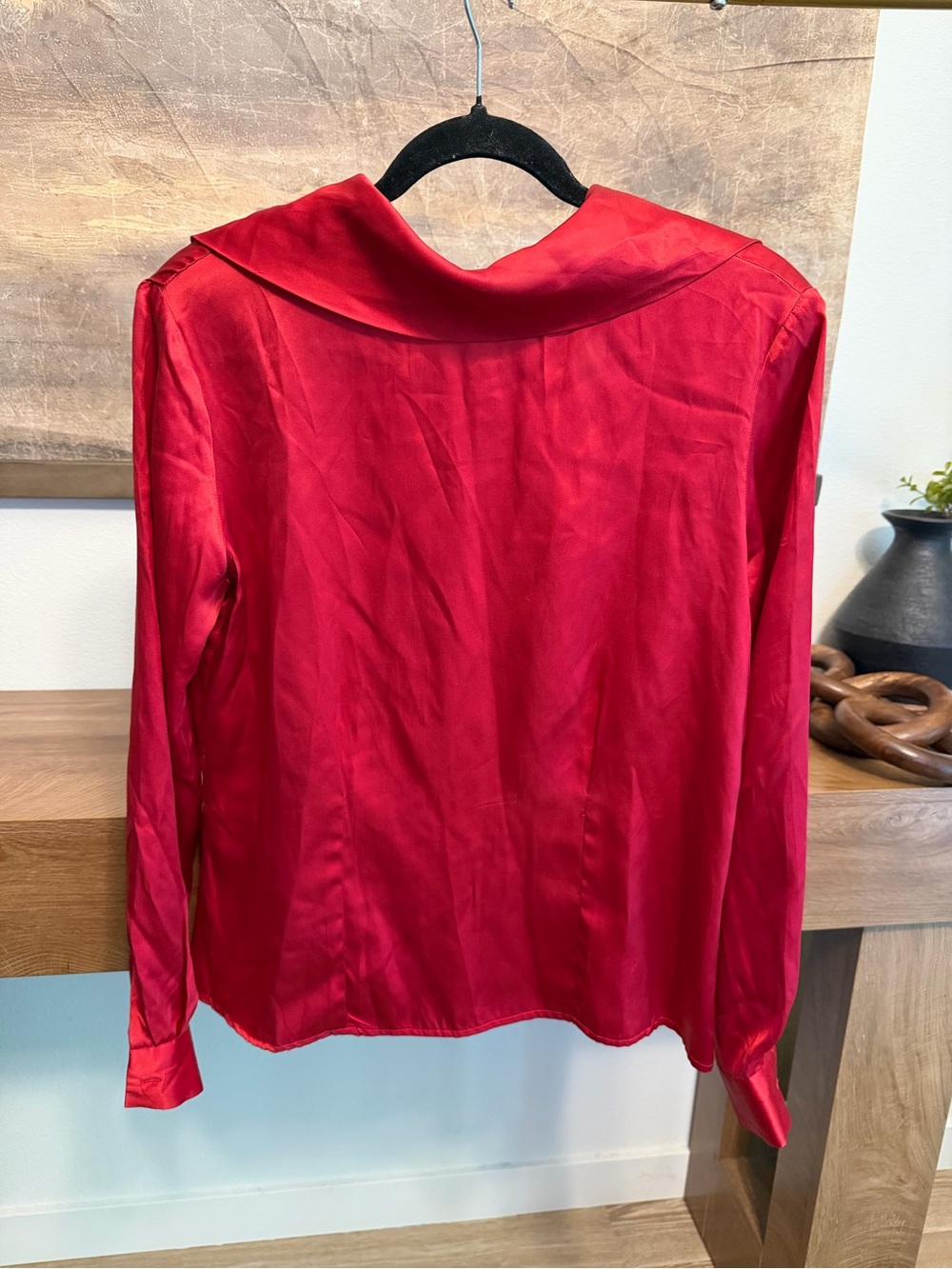 Vintage Robbie Bee red cowl neck satin blouse made from 100% silk size M
